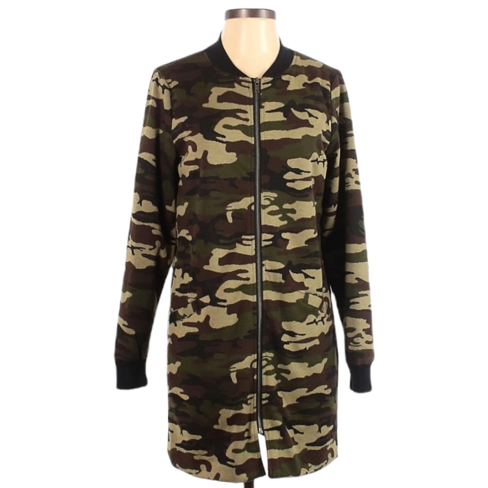 Sanctuary Green Casual Camo Zipper Long Sleeve TShirt Dress